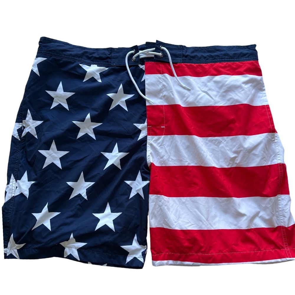 St Johns Bay Mens American Flag Swim Shorts Stars Stripes Red White Blue NEW